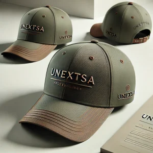 DALL·E 2024-11-15 17.19.07 - A luxurious and professional baseball cap design for the brand Unextsa, featuring a sophisticated color combination such as a rich olive green crown w